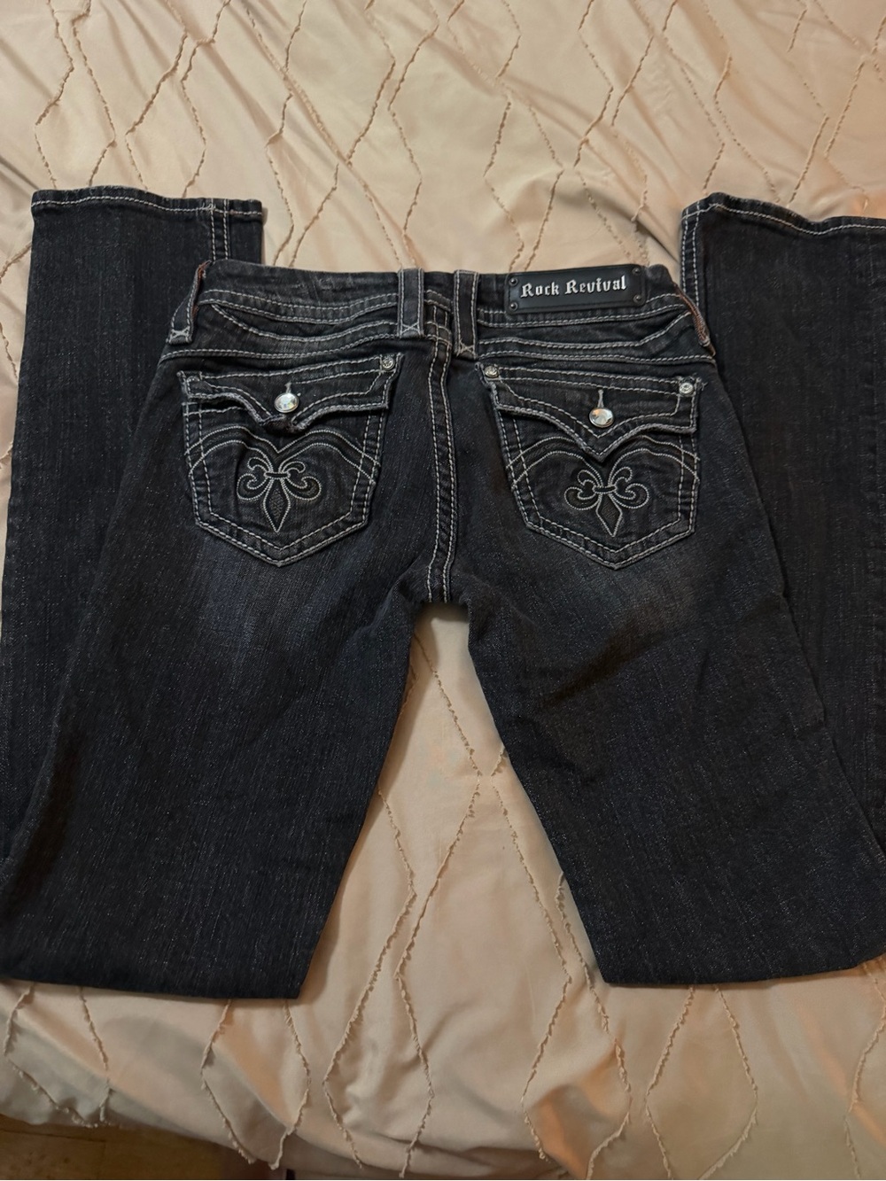 Rock Revival Dark Wash Straight Leg Jeans with Embroidered Pockets
